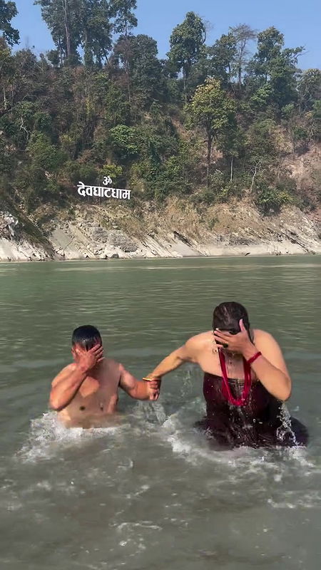 Nepali lady river dip and nipple visible in red dress 22