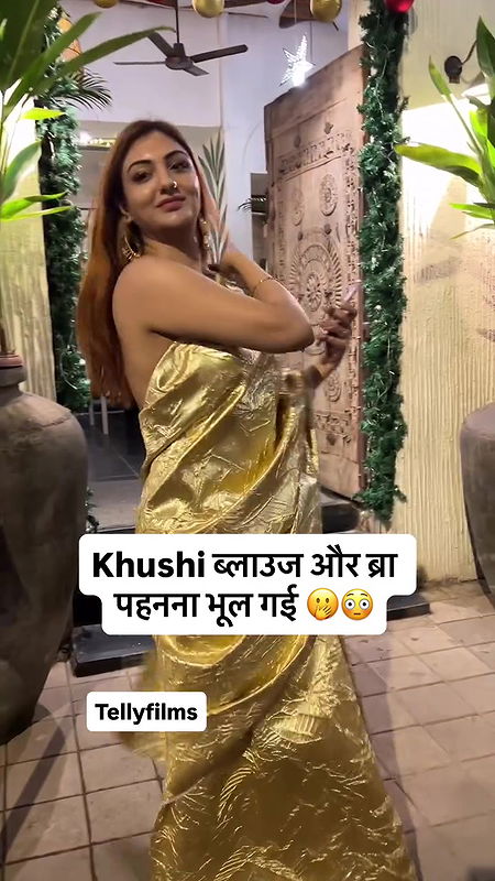 BOLD BABE KHUSHI MUKHERJEE BOMBSHELL BLOUSE AND BRALESS SEXY IN ONLY SAREE UUFFF2