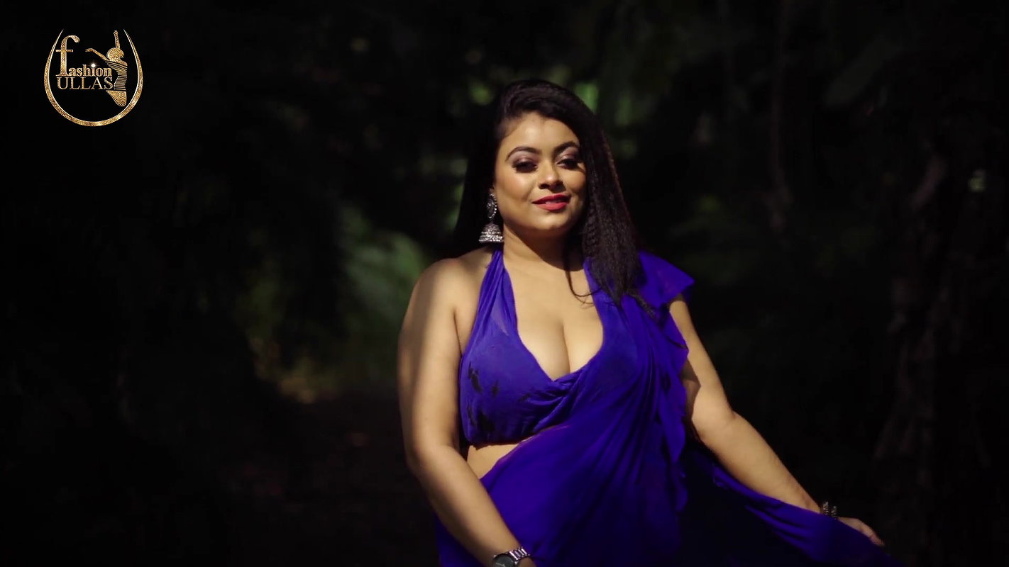 NILA BLUE GEORGETTE FRIL SAREE WITH MAKEUP TUTORIAL FASHION ULLAS