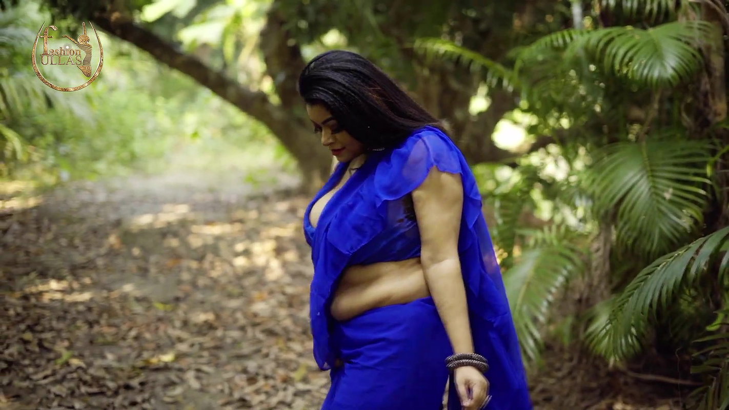 NILA BLUE GEORGETTE FRIL SAREE WITH MAKEUP TUTORIAL FASHION ULLAS