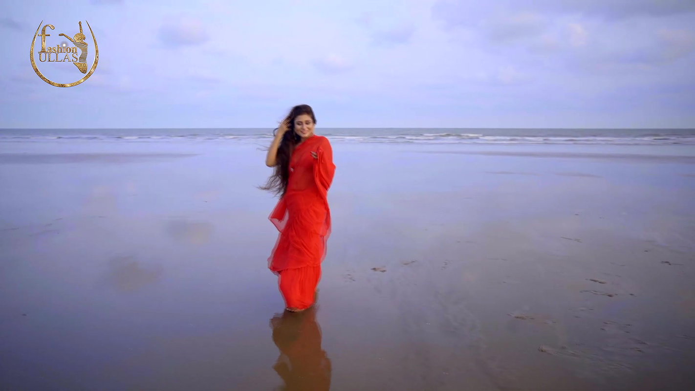 SUDIPA RED CHIFFON SAREE FASHION ULLAS MANDARMANI SEABEACH