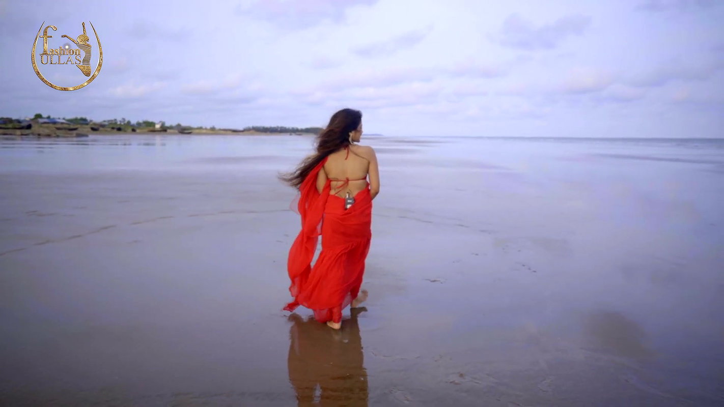 SUDIPA RED CHIFFON SAREE FASHION ULLAS MANDARMANI SEABEACH