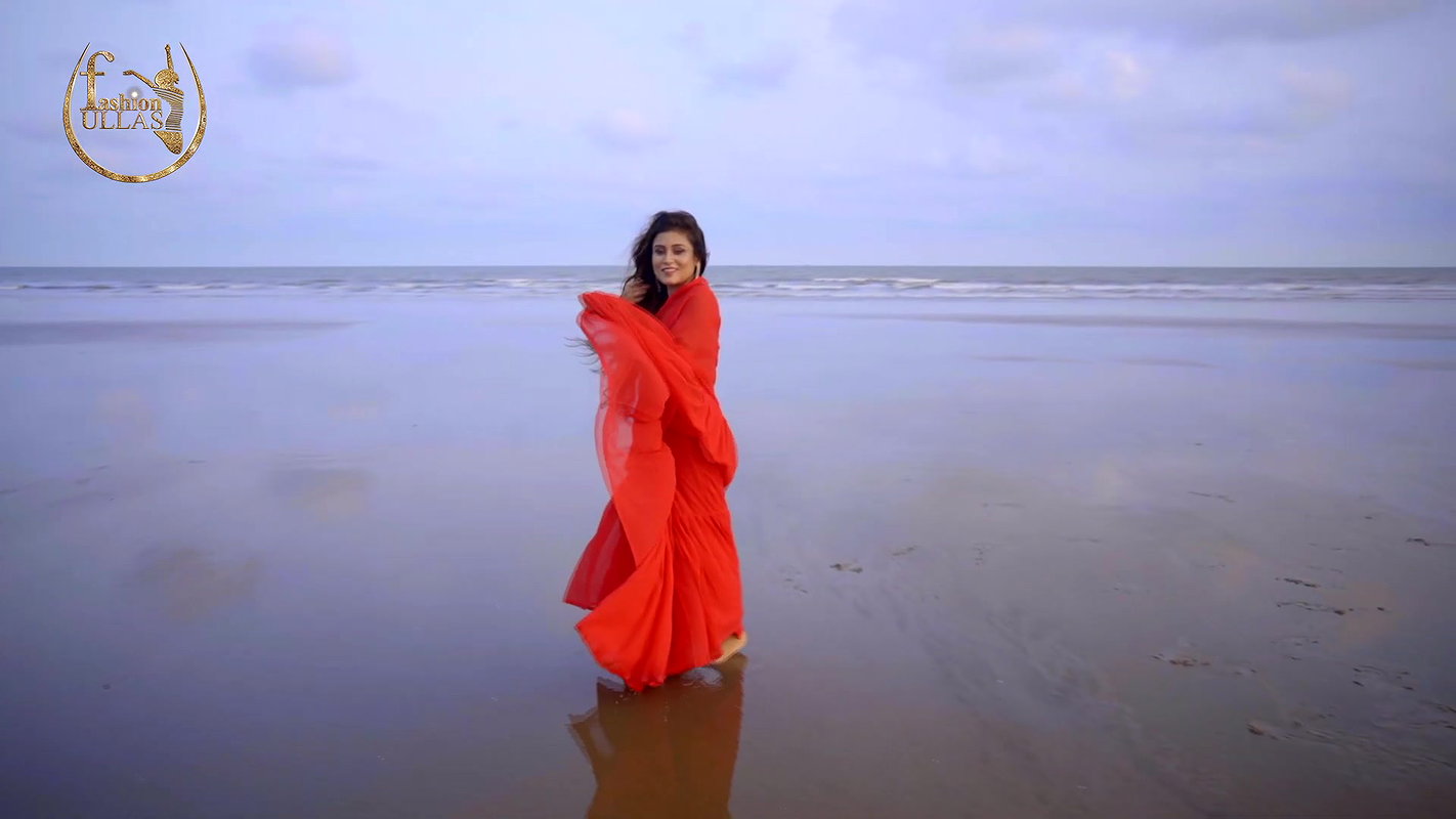 SUDIPA RED CHIFFON SAREE FASHION ULLAS MANDARMANI SEABEACH