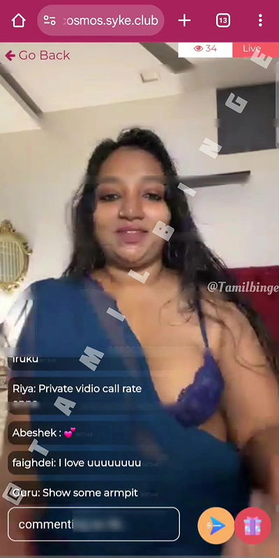 Tamil Insta Fame Suriya Prabha Ultimate Hottest Saree Bra Live Show 22