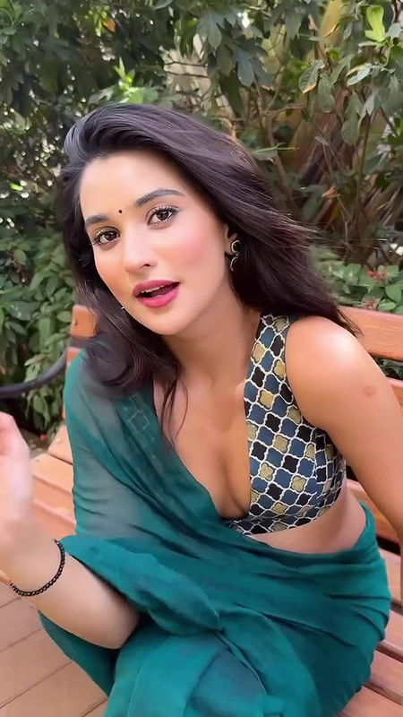 Sanchi Rai sexy saree slip open boobs hip show 22