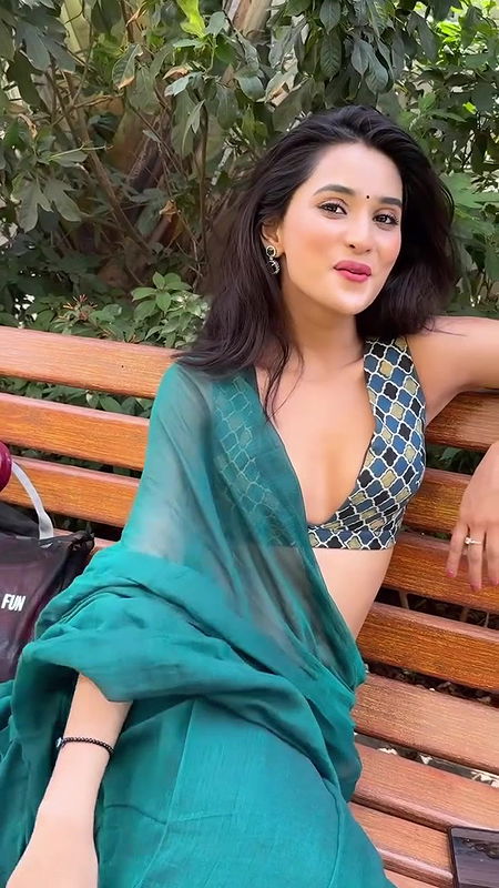 Sanchi Rai sexy saree slip open boobs hip show 22
