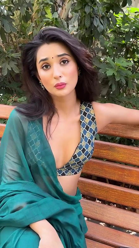 Sanchi Rai sexy saree slip open boobs hip show 22