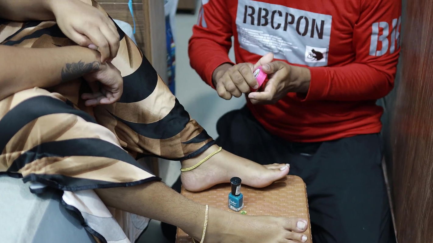 Boy Put Nail Polish on Girl Feet