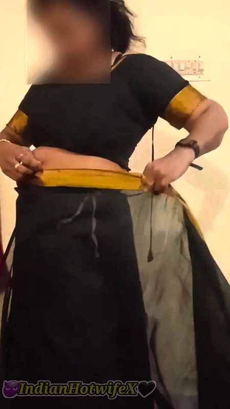Desi Tamil Mature Wife Lux Black Saree Tease Shows Big Boobs Ass & Hairy Pussy!