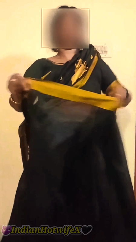 Desi Tamil Mature Wife Lux Black Saree Tease Shows Big Boobs Ass & Hairy Pussy!