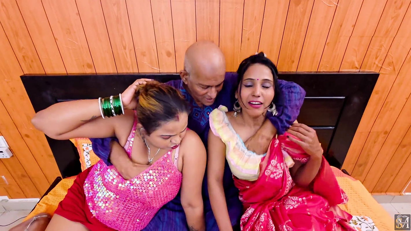 Asian Indian Desi Old StepFather enjoying Full Sex with her Step Daughters Threesome Video