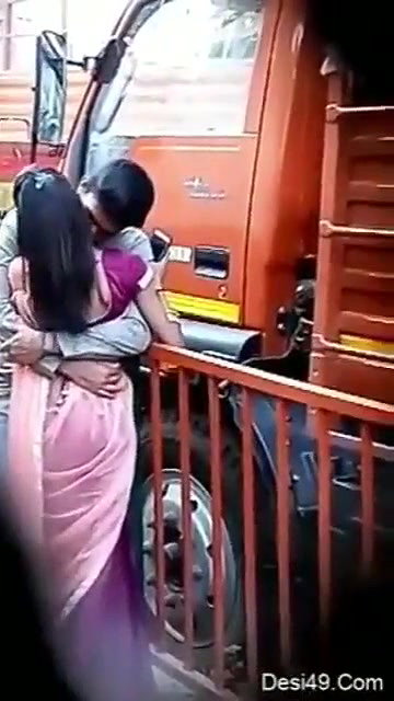 Desi Lover on Road Kissing And Boobpress Hot
