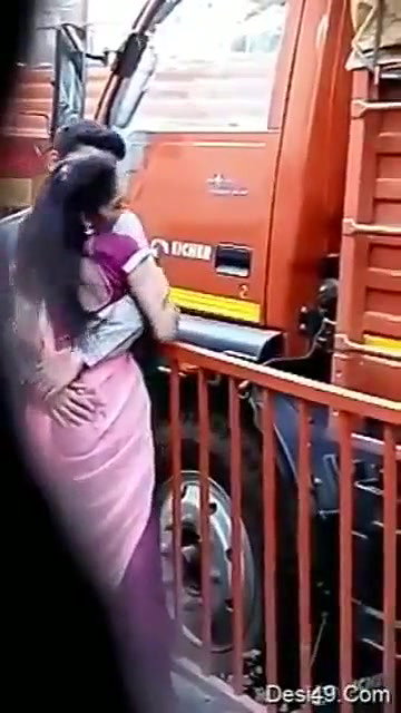 Desi Lover on Road Kissing And Boobpress Hot