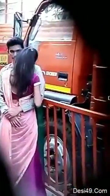 Desi Lover on Road Kissing And Boobpress Hot