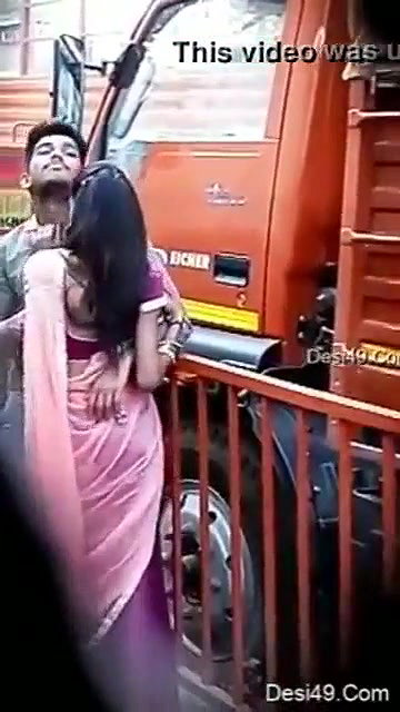 Desi Lover on Road Kissing And Boobpress Hot