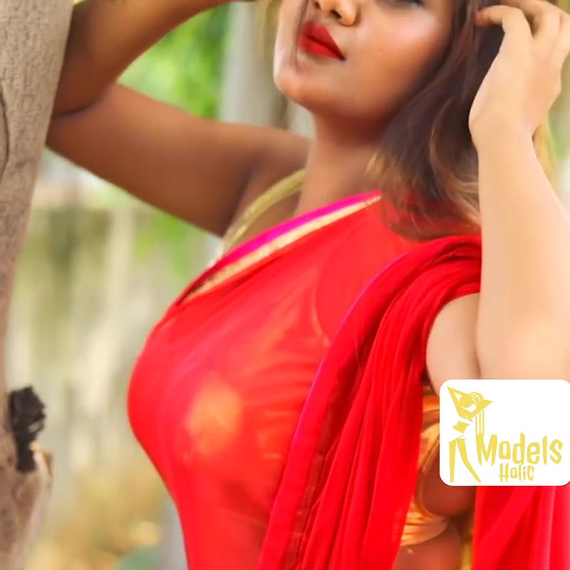 Beautiful and Gorgeous Instagram Indian Model Photoshoot with Red Saree