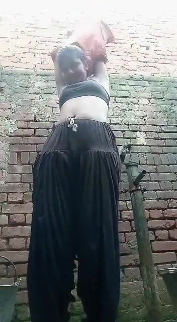 Village young girl bath and fingering