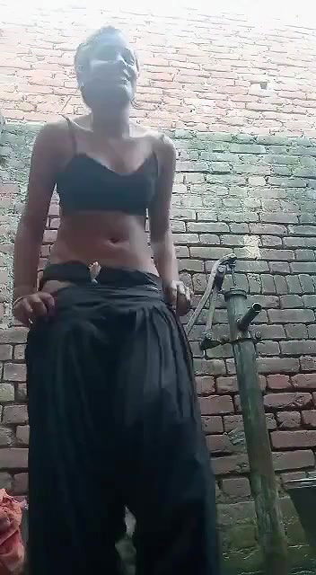 Village young girl bath and fingering