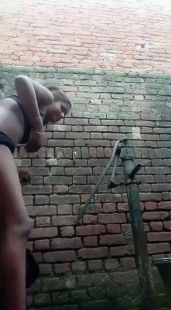 Village young girl bath and fingering