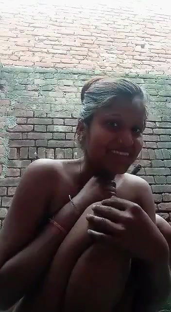 Village young girl bath and fingering