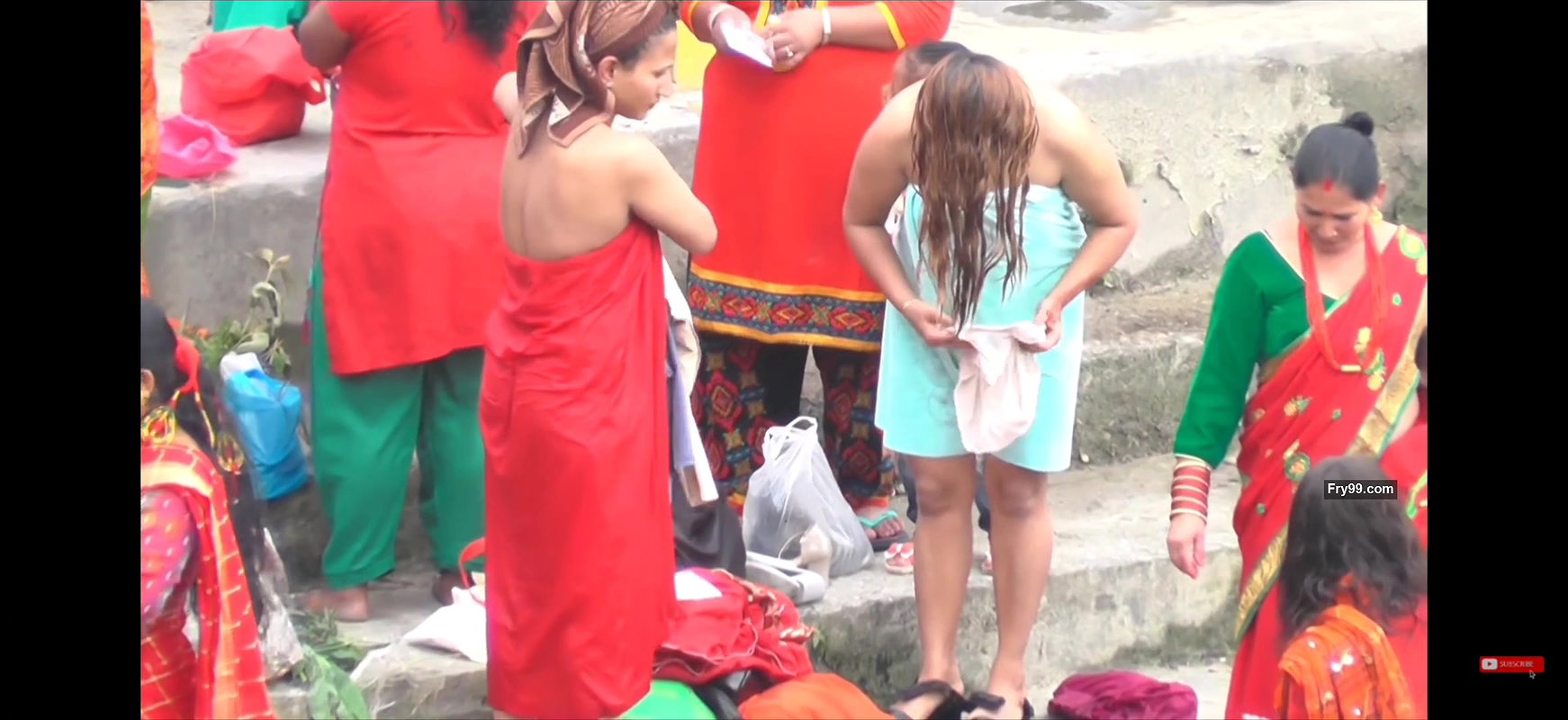 Lady wearing panty after bath outdoor