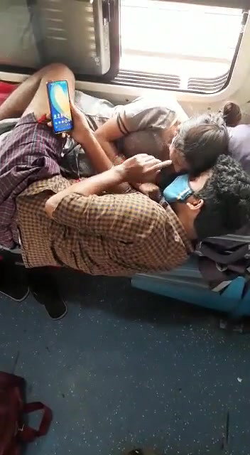 Newly Married Desi Couple Romance Smooching and Boobs Pressing in Train