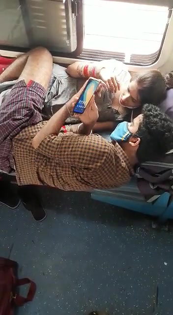 Newly Married Desi Couple Romance Smooching and Boobs Pressing in Train