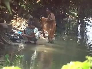shower in river