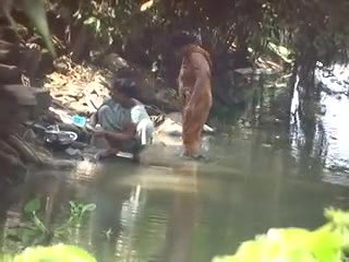 shower in river