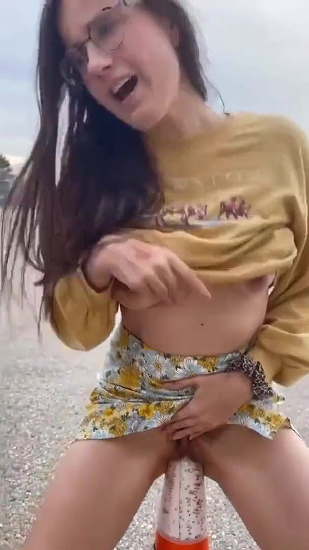 Crazy Aunt Pussy Fucking With parking Cone