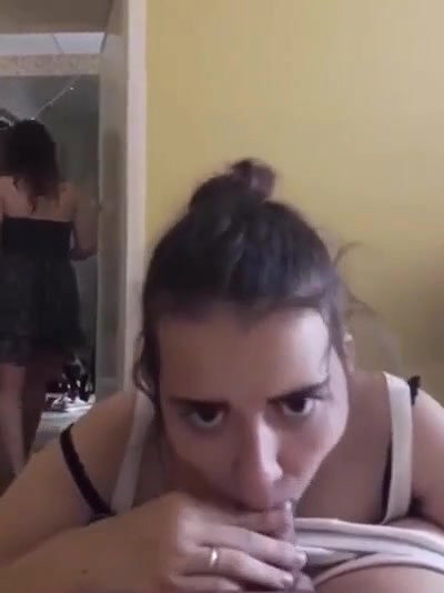 Cute Babe Giving Blowjob To Lover With Her Friend Moving Behind