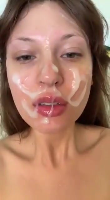Cute girl gets cum on her face