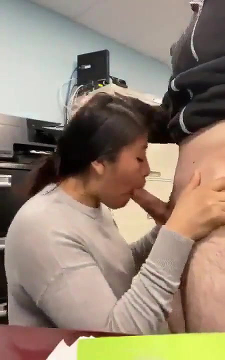 Horny Asian Coworker Sucking at the Office
