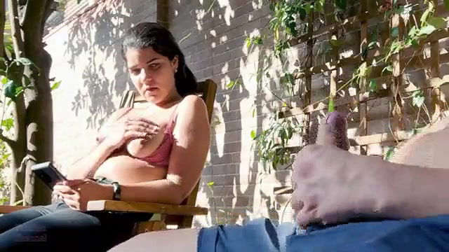 Innocent first time surprised to watch guy jerking infront of her in park