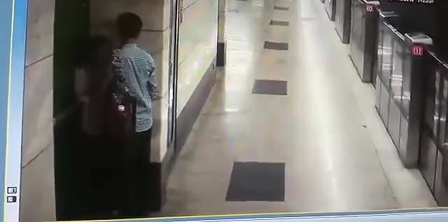 Metro station blowjob young couple