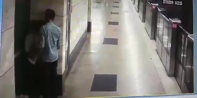 Metro station blowjob young couple