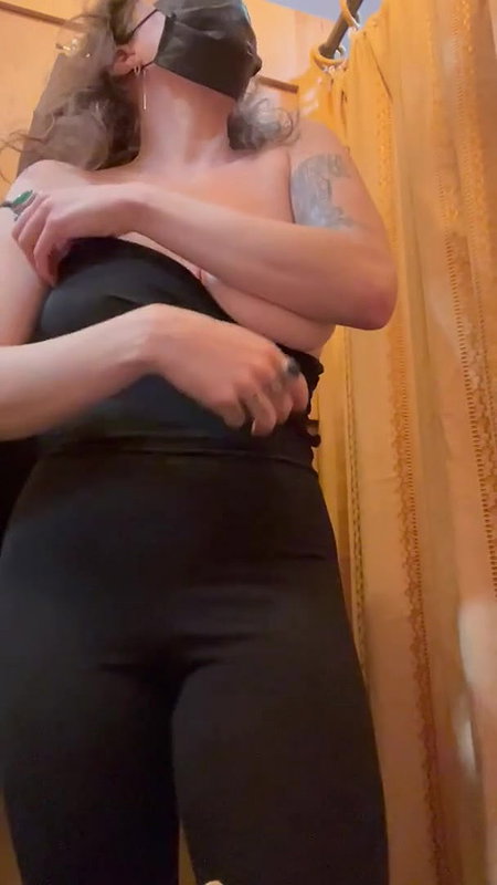 MILF Rubbing Hairy Pussy And Undressing In Changing Store