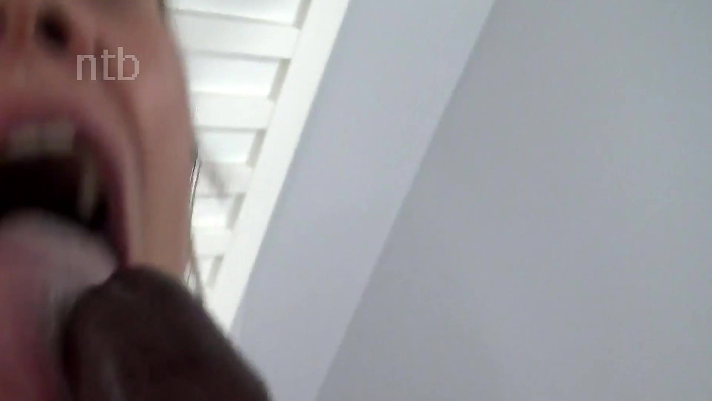 Smooth shaved white pussy and stream of cum pouring out of that big black cock