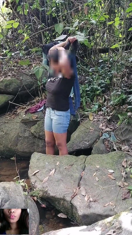 Public Outdoor Shower and Big natural boobs showing.