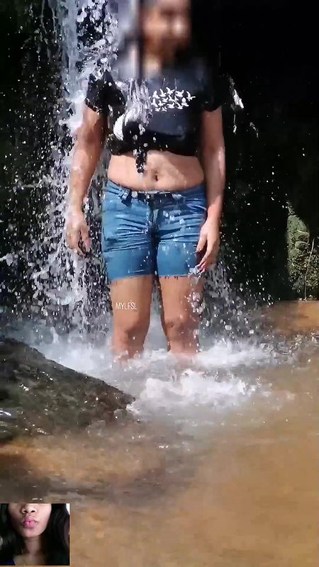 Public Outdoor Shower and Big natural boobs showing.