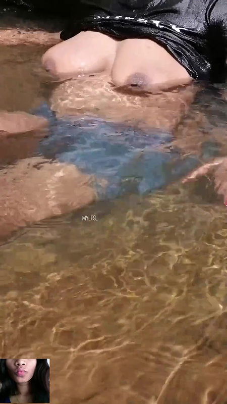 Public Outdoor Shower and Big natural boobs showing.