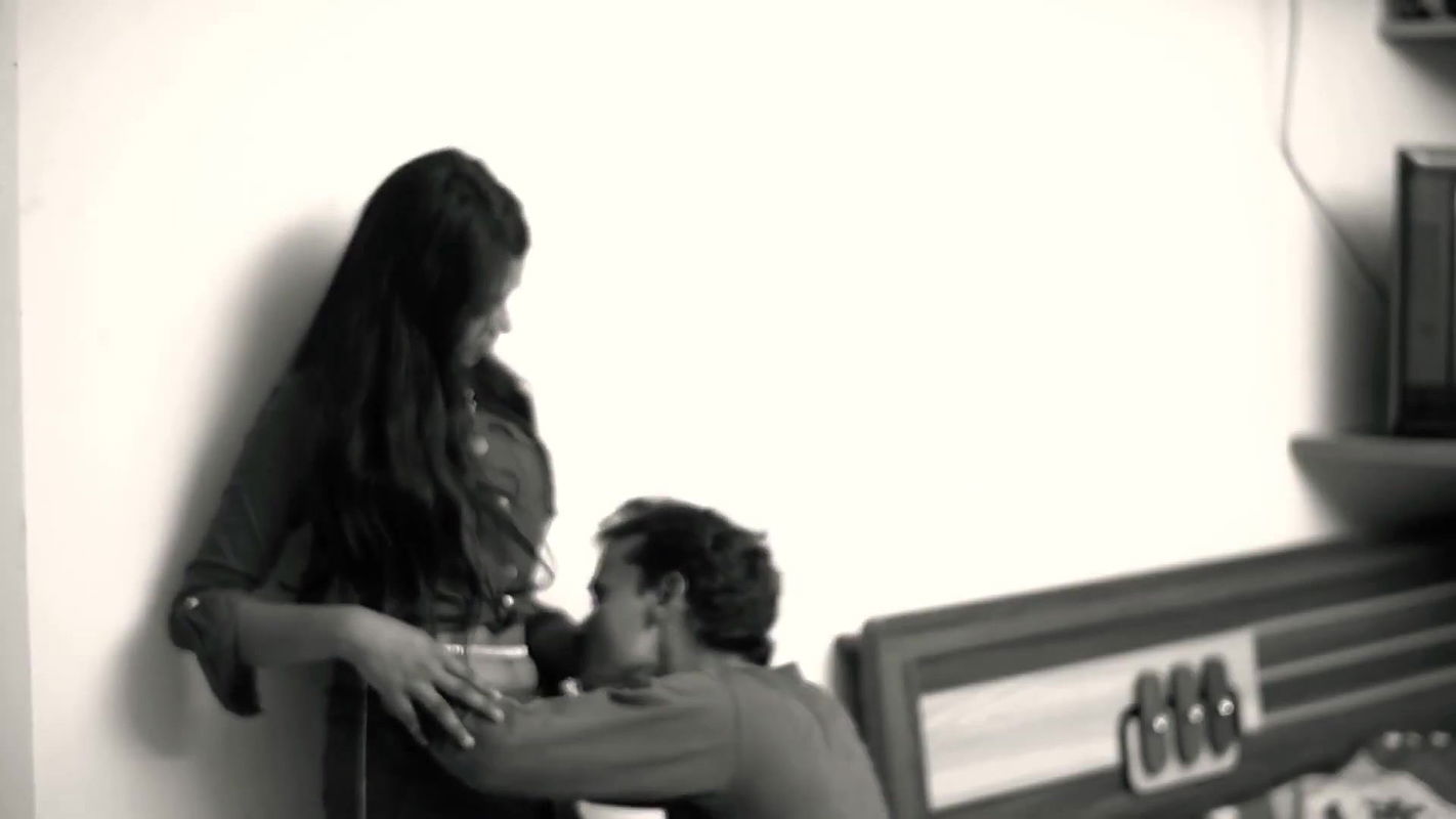 Shy innocent girl smooched and navel show