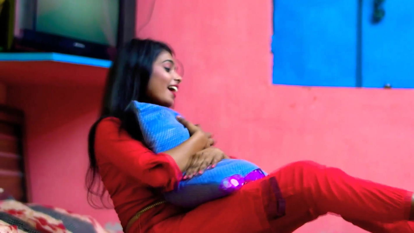 Shy innocent girl smooched and navel show