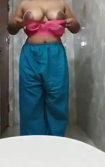 Desi Girl Striping Salwar Suit In Bathroom