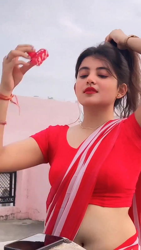 Sanchita Basuu (Insta Fame) beautiful hot in red saree and blouse
