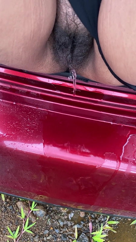 hot girl pissing on the way outside of the car boot.
