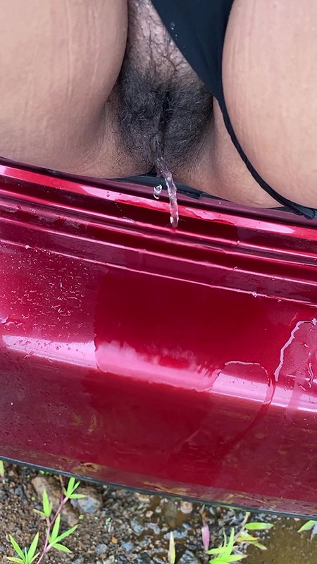 hot girl pissing on the way outside of the car boot.