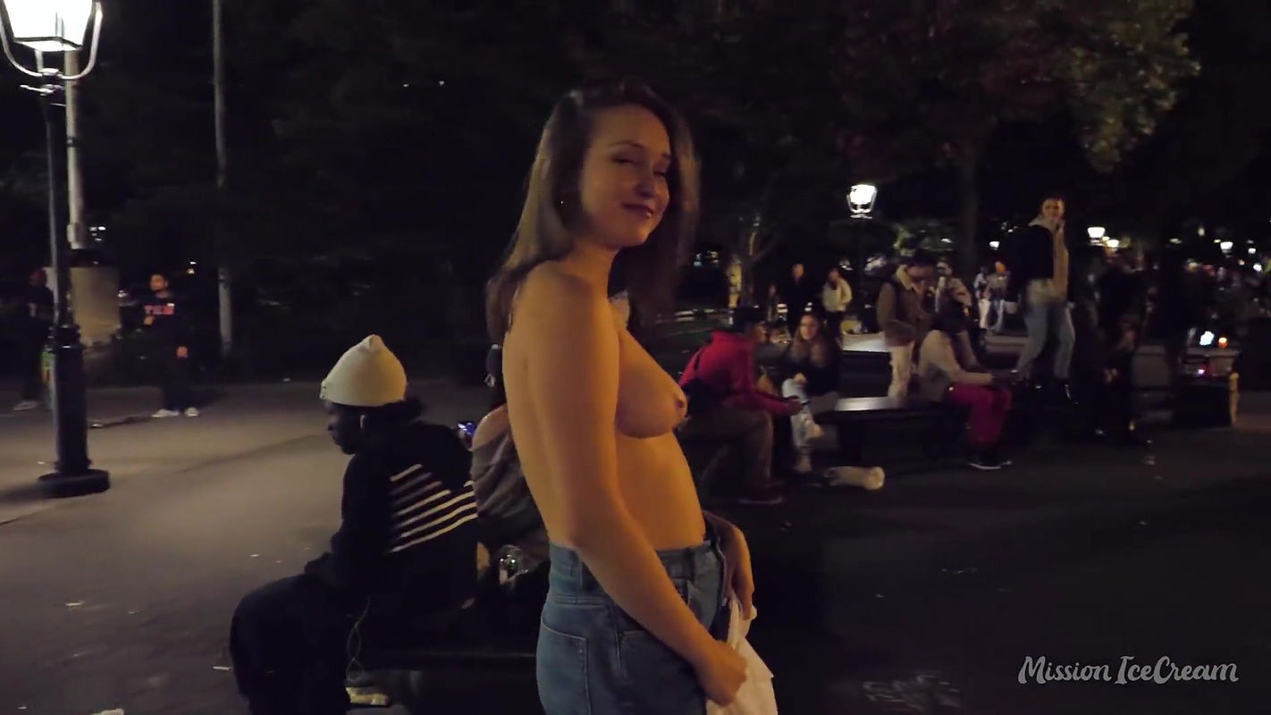 Beautiful Chick Crossing Road being Topless