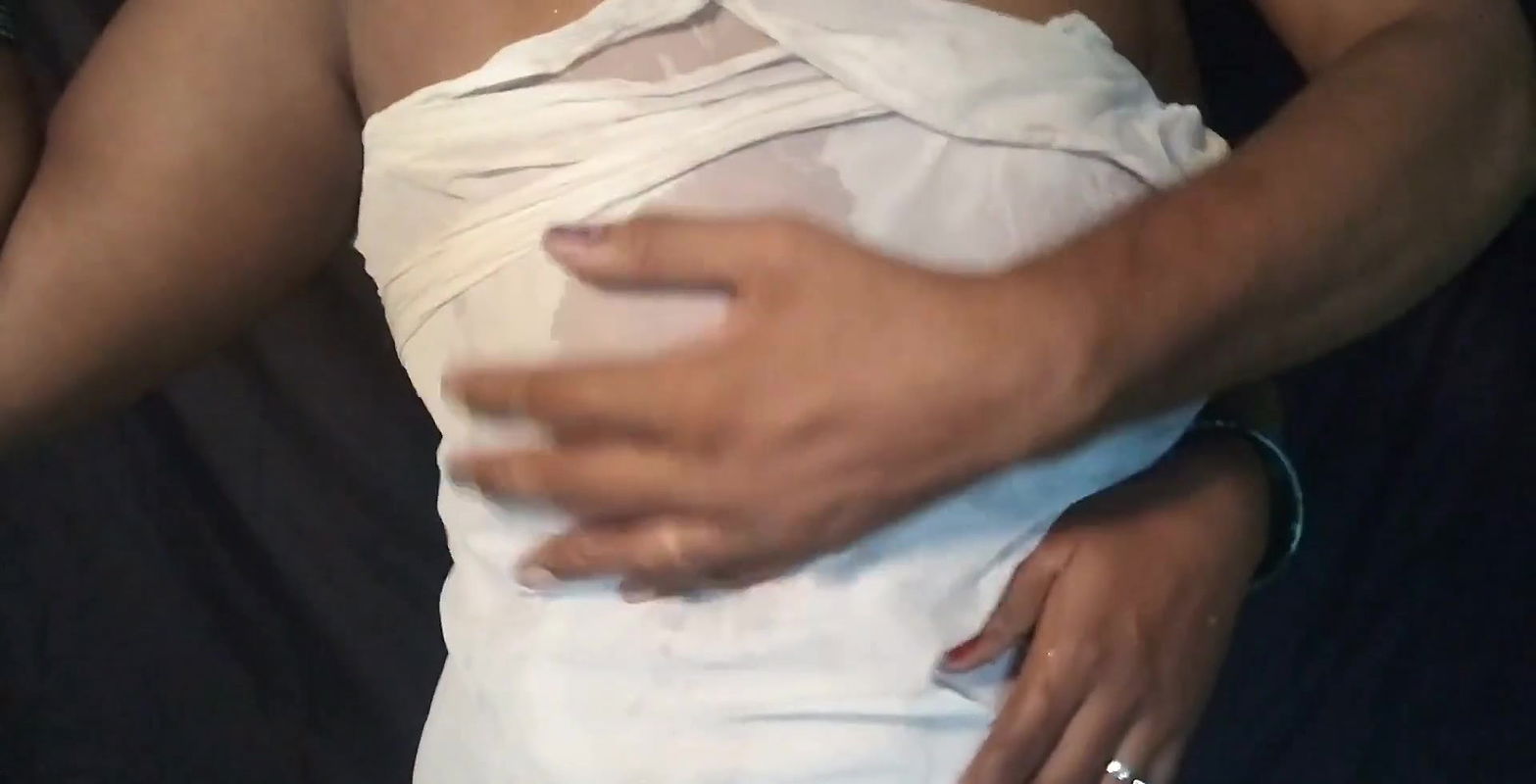 Boob showing with transparent dress