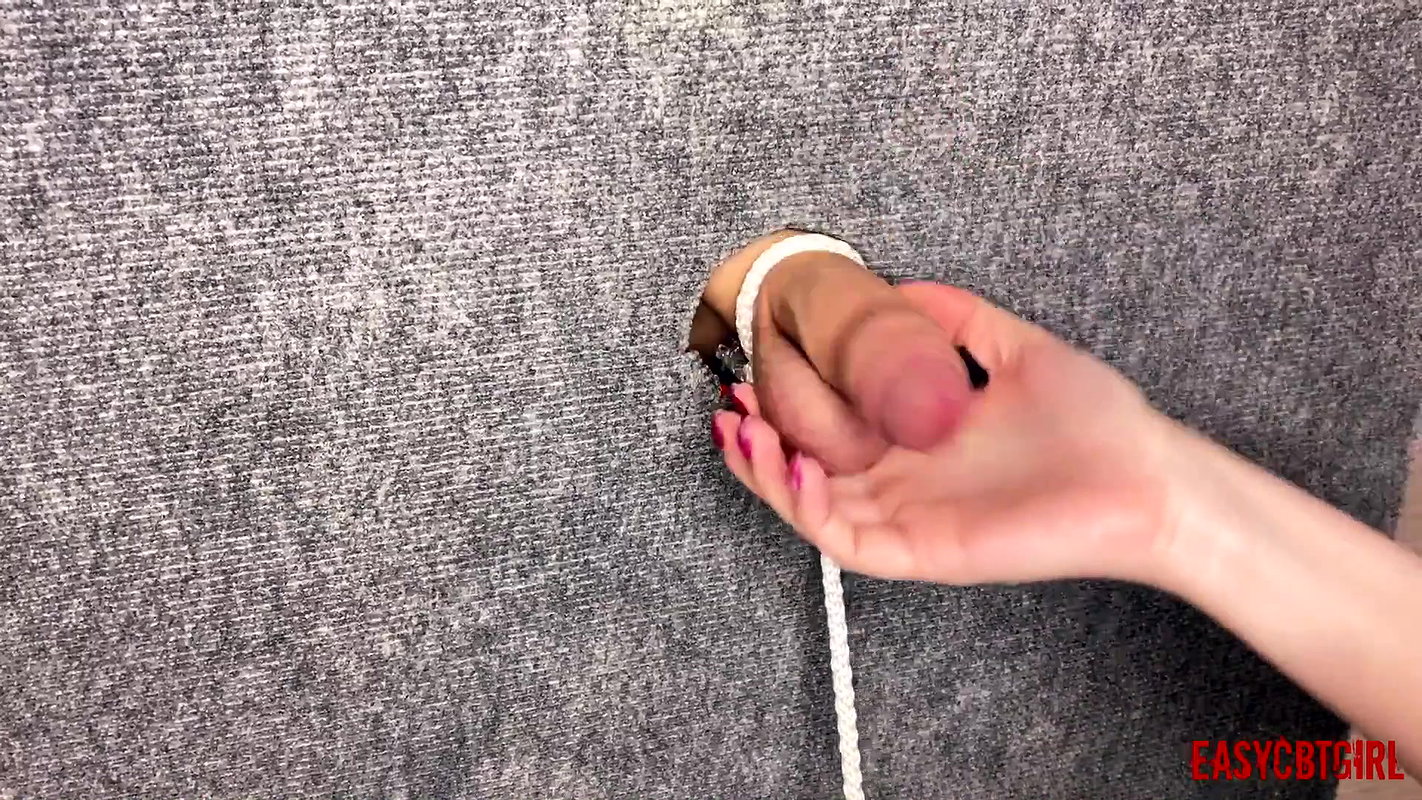 Mistress Tightly Tied the Slaves Cock and Balls by Hanging a Load on them EasyCBTGirl